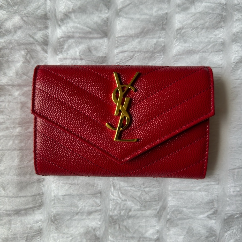 YSL Cassandre Matelasse Small Envelope Wallet in Grain Leather